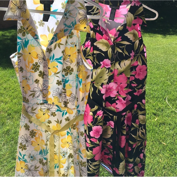 Scarlett Yellow - Floral Dress 11/12. Button front. Tie Belt Waist. Collar - Picture 4 of 6